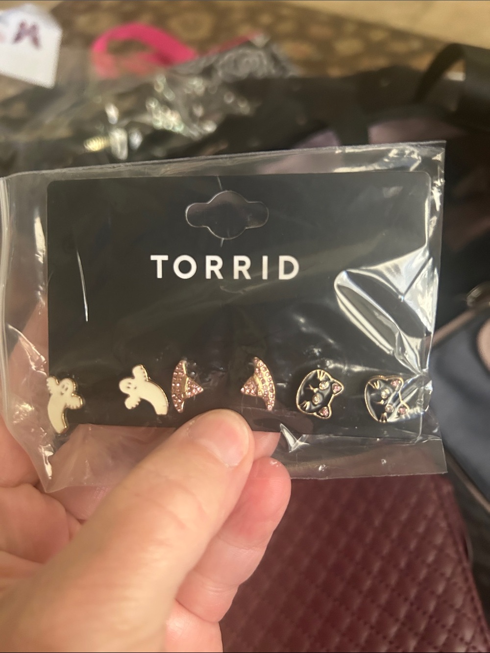 torrid Pink Rhinestone, Gold Cat & Cream Ghost Kids Earring Set